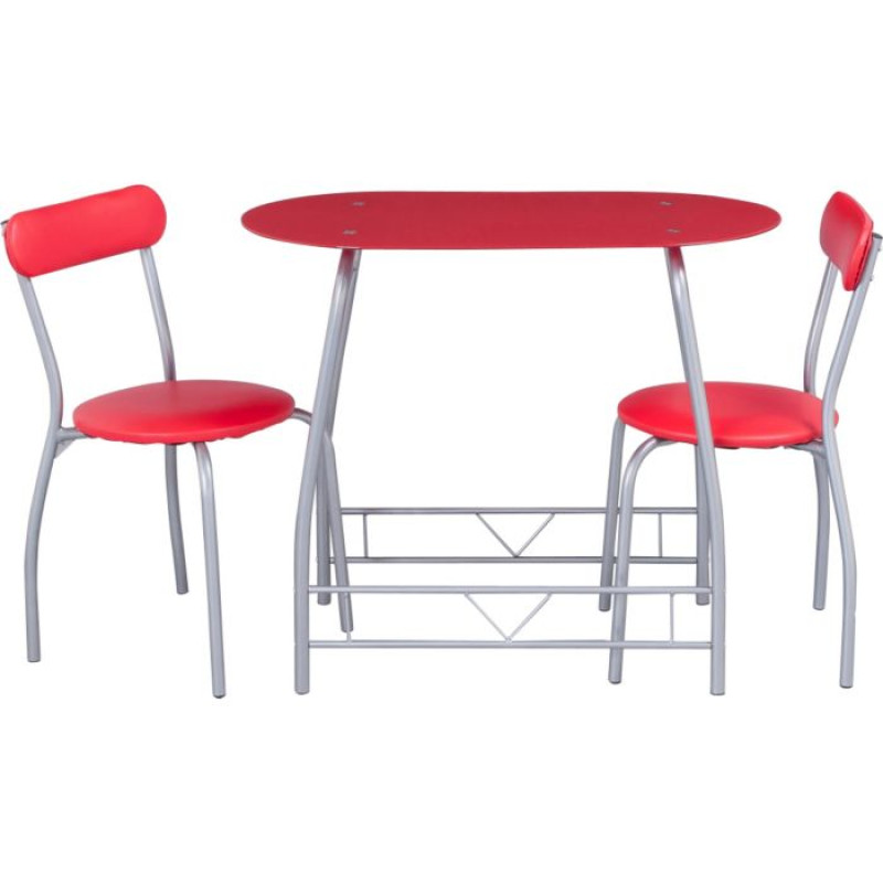 Miami Red Glass Dining Table and 2 Chairs Breakfast Set Tables & Chairs Furniture GMV Trade