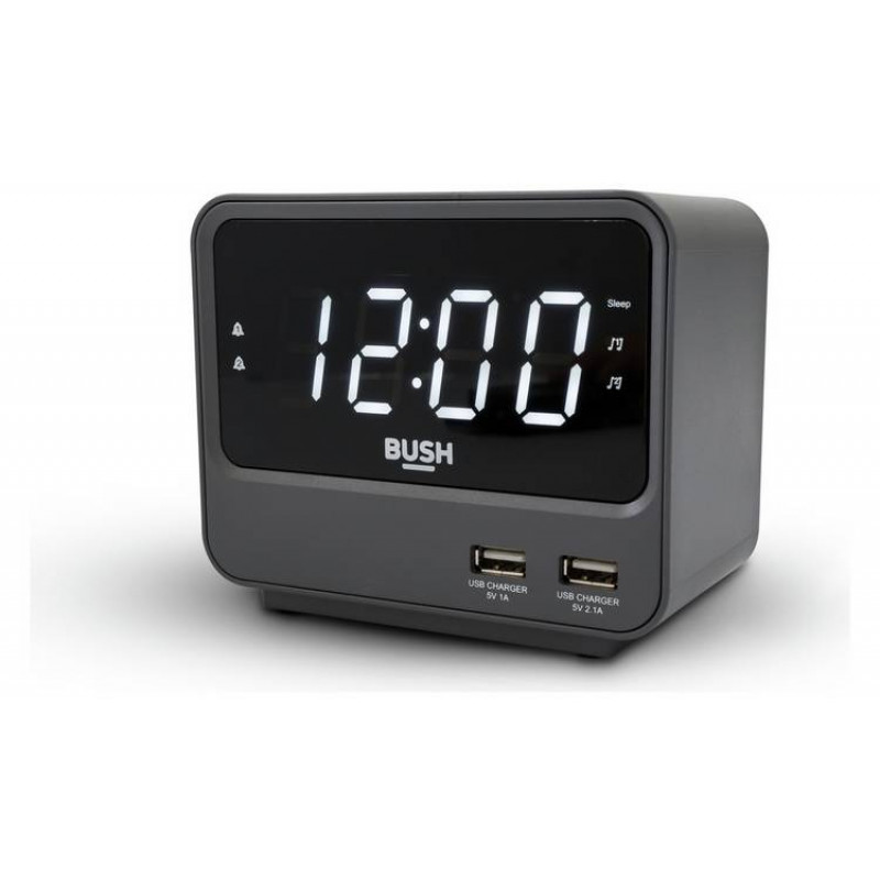 Bush 2 USB FM Clock Radio Grey Alarm Clocks & Radios Home Audio