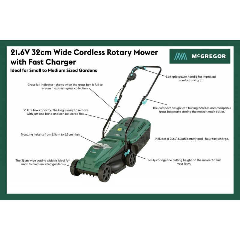 Mcgregor 32cm cordless best sale lawnmower