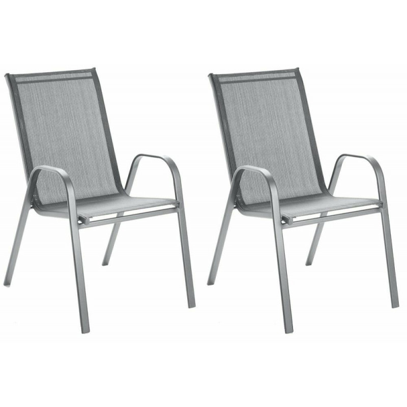 Home Sicily Metal Pack Of 2 Stacking Chairs Grey Garden Furniture