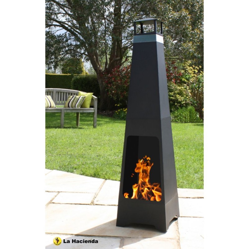 La Hacienda Contemporary Tall Steel Chiminea Fireplaces & Chimineas