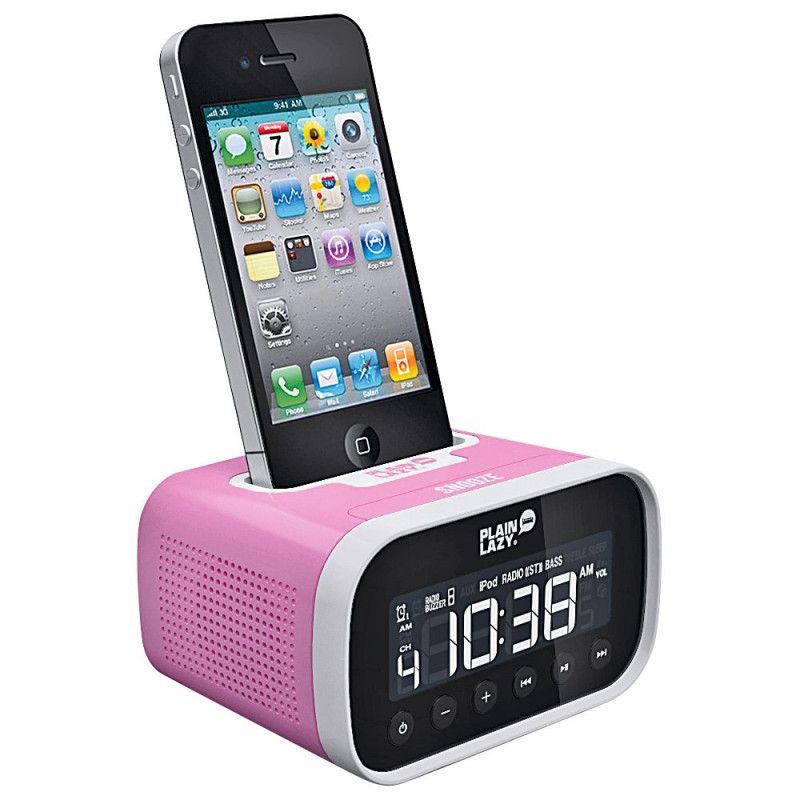 Plain Lazy Alarm Clock iPhone and iPod Speaker Dock Pink MP3