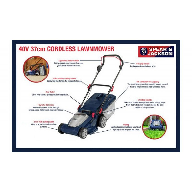 Spear Jackson 37cm Cordless Rotary Lawnmower 40V No Battery