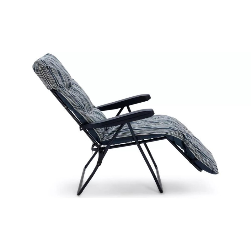 Home Coastal Stripe Folding Recliner Garden Chair Blue Garden
