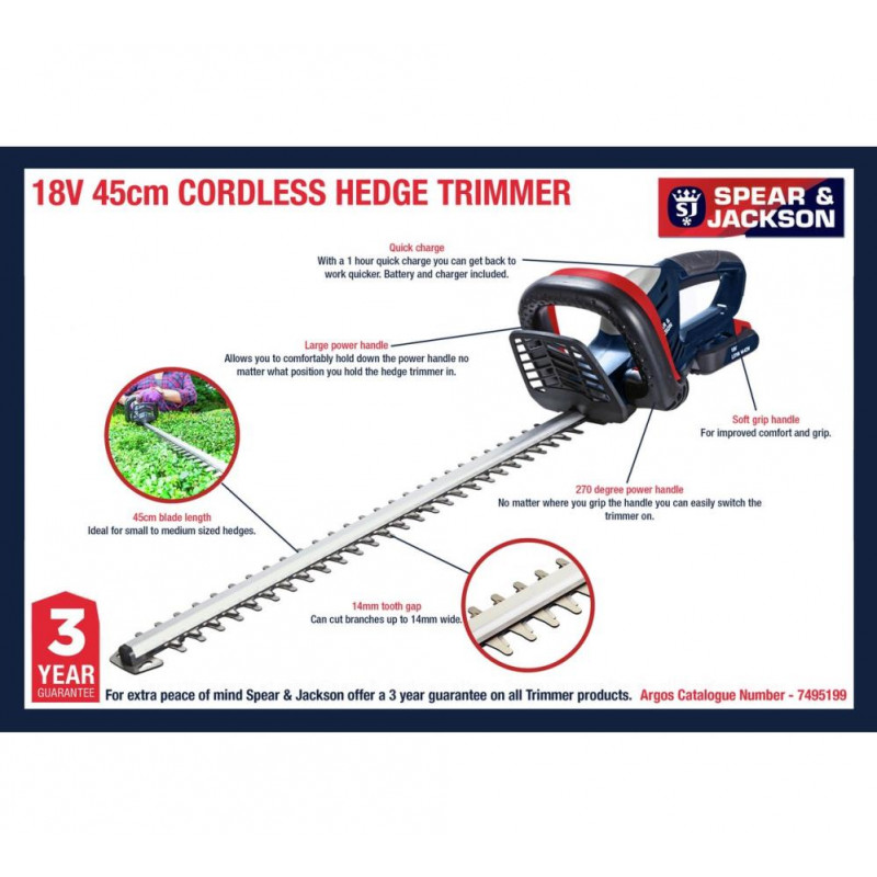 Spear & Jackson 45cm Cordless Hedge Trimmer 18V Hedge Trimmers
