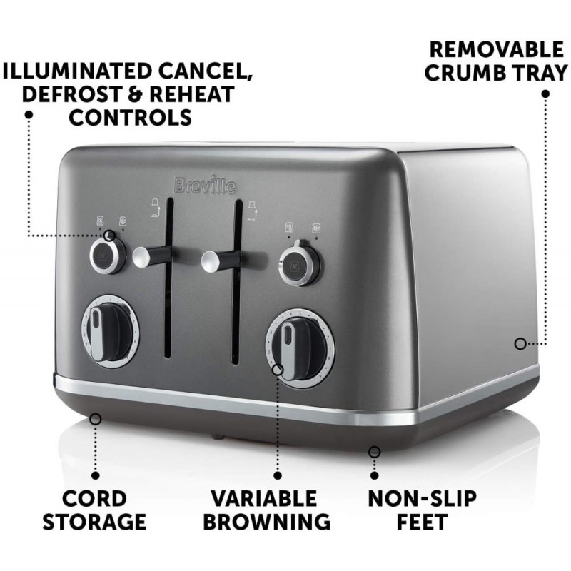 Breville VTT853 Lustra 4 Slice Toaster Storm Grey Toasters