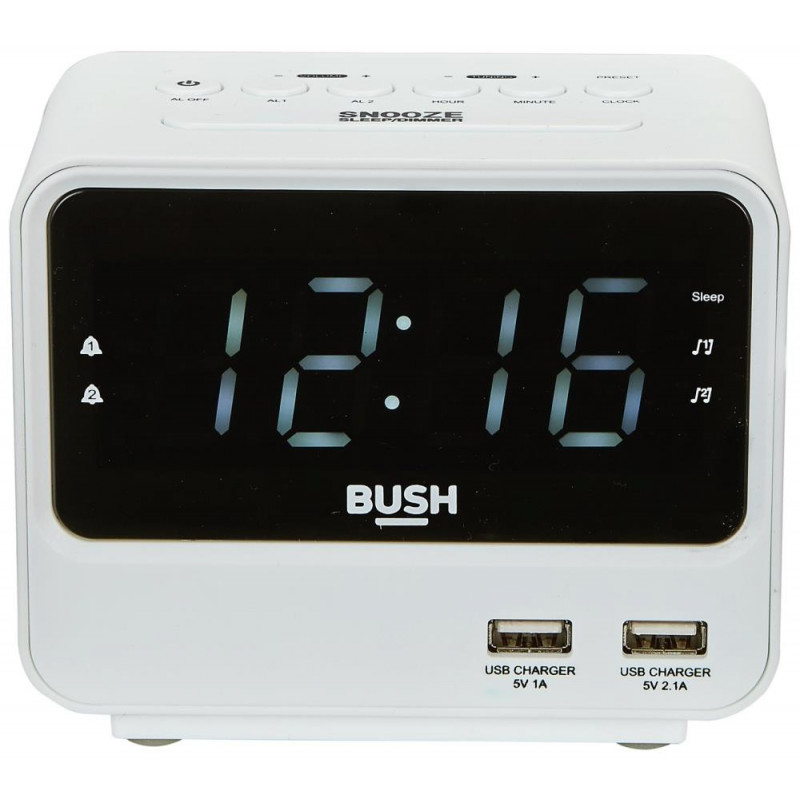 Bush 2 USB FM Radio Alarm Clock White Alarm Clocks & Radios Home