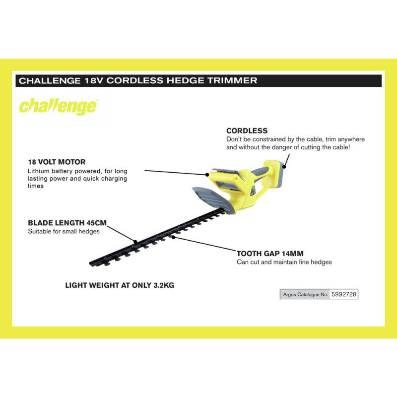 Challenge Cordless Hedge Trimmer 18V Hedge Trimmers Garden