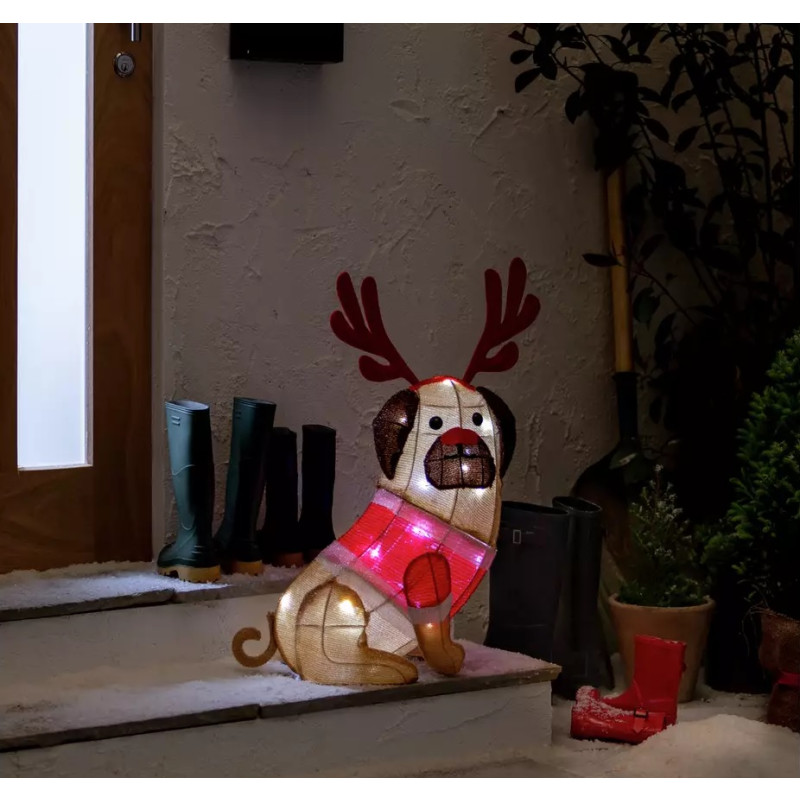 Outdoor pug christmas decoration