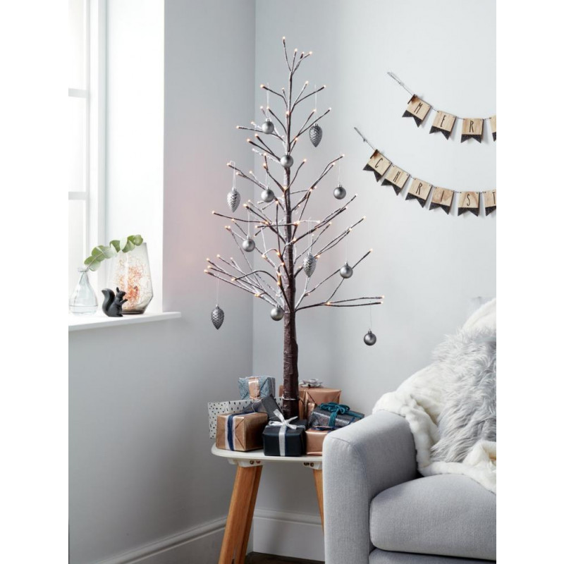 Home 4ft PreLit Snowy Twig Christmas Tree Brown Christmas Trees