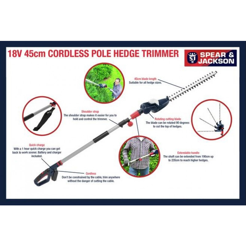 Spear & Jackson S18EHP Cordless Pole Hedge Trimmer 18V Hedge Trimmers Garden & Outdoors Mowers