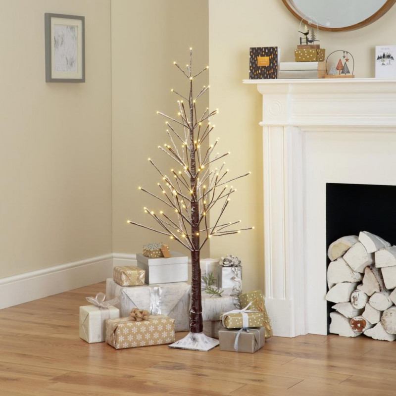 Home 4ft PreLit Snowy Twig Christmas Tree Brown Christmas Trees