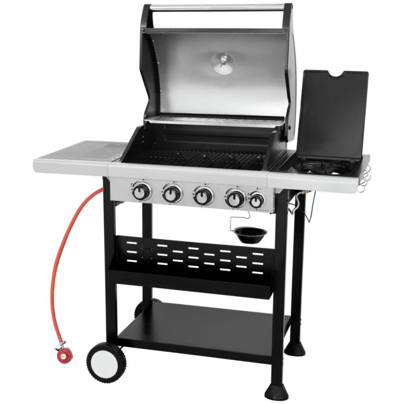 Home Premium 4 Burner Gas BBQ With Side Burner Black & Silver