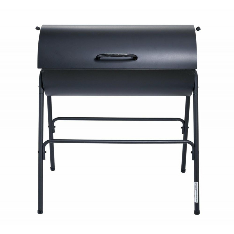 Home Charcoal Oil Drum BBQ With Warming Rack Black Barbecues