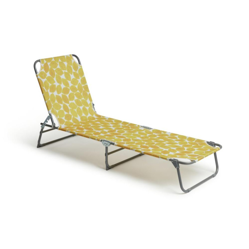 Habitat Lemons Folding Metal Sun Lounger Yellow Garden Furniture