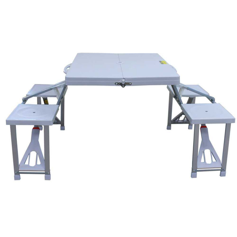 Folding Camping Picnic Table And Stools Grey (No Umbrella Holder