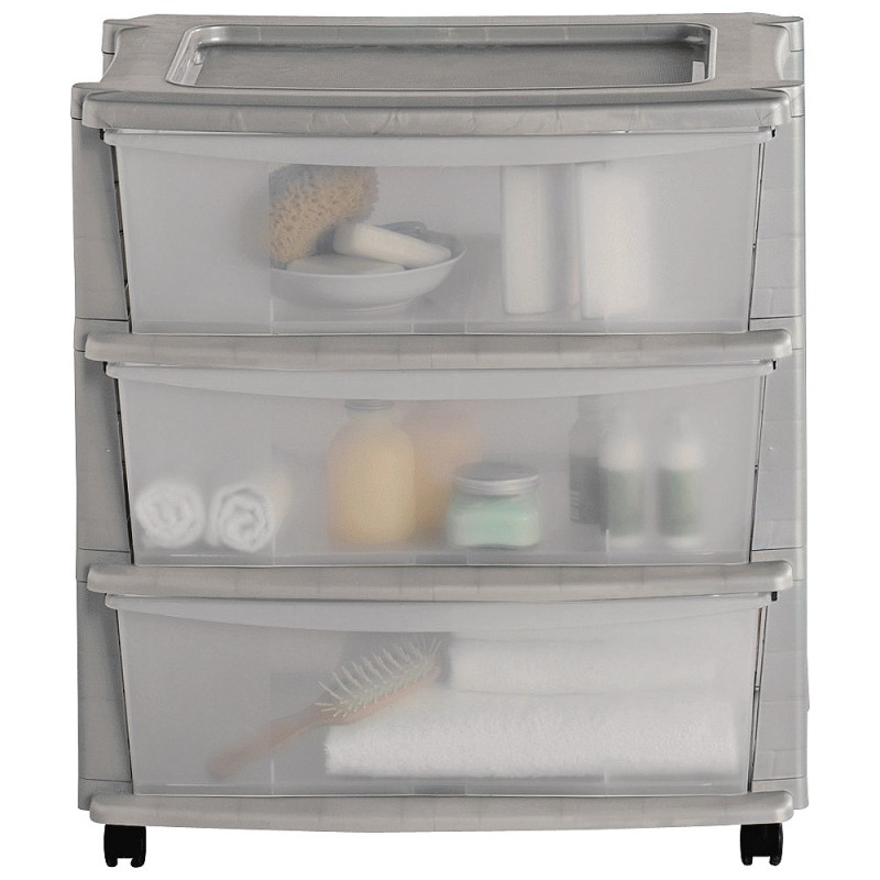 3 Drawer Plastic Wide Tower Storage Unit Silver Storage Units Furniture GMV Trade
