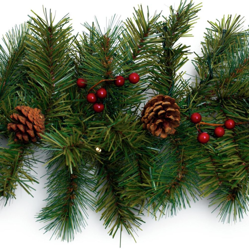 Home 1.8m PreLit Berry & Cone Christmas Garland Green Christmas