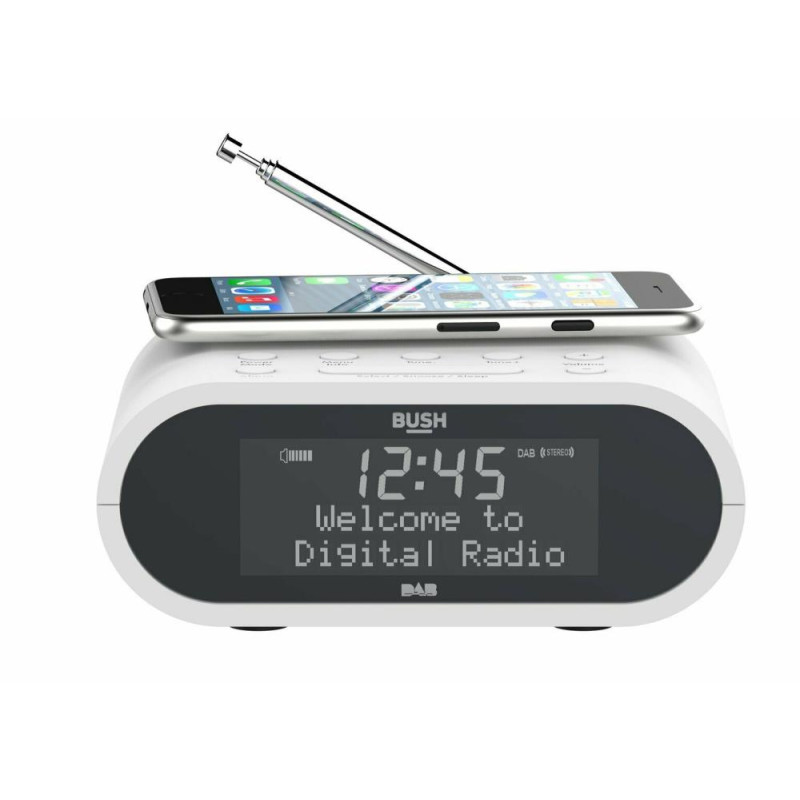 Bush Wireless Charging DAB Clock Radio White Alarm Clocks & Radios