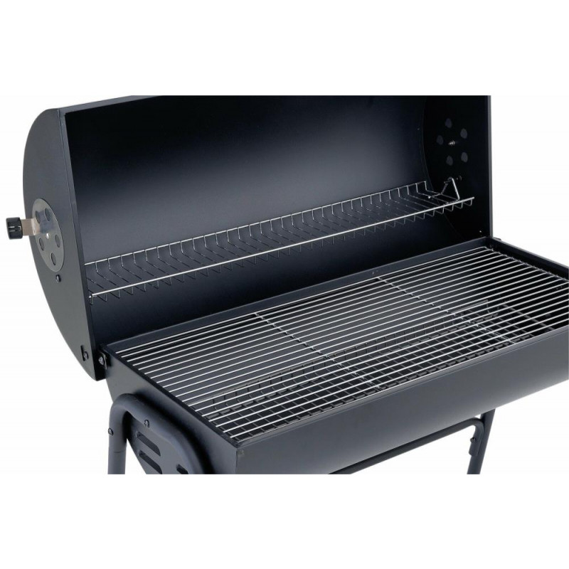 Home Charcoal Oil Drum BBQ With Warming Rack Black Barbecues