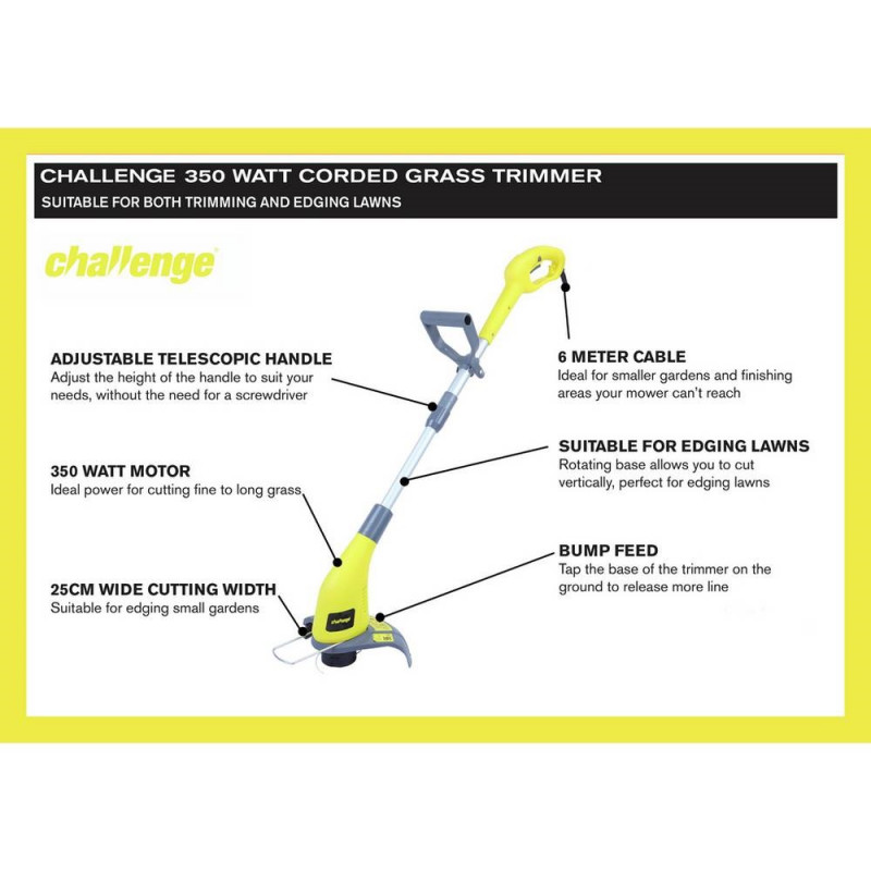 Challenge 25cm Corded Grass Trimmer 350w Strimmers Garden & Power