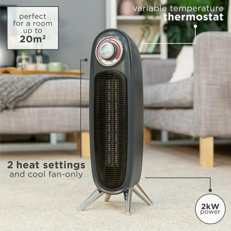 Russell Hobbs RHRETFH1002G 2kw Retro Tower Fan Heater Grey Fan