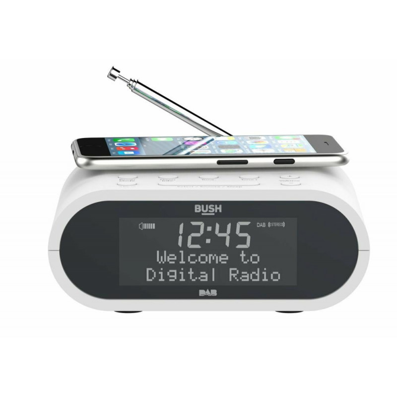 Bush Wireless Charging DAB Clock Radio White Alarm Clocks & Radios