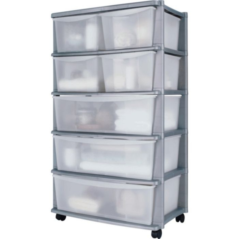 7 Drawer Plastic Wide Storage Chest Silver Storage Units Furniture GMV Trade
