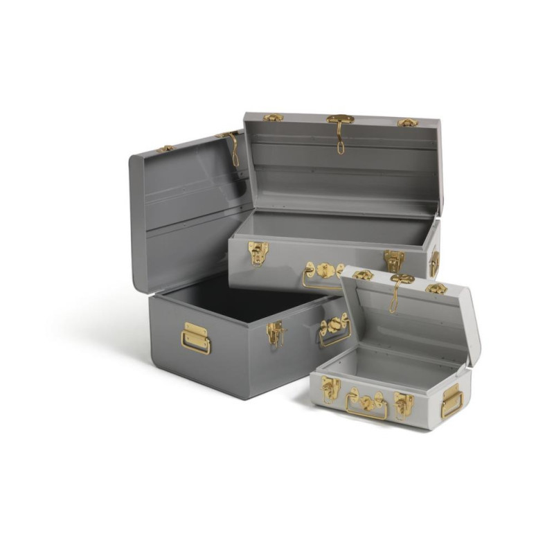 Habitat Set Of 3 Metal Storage Trunks Grey Storage Units