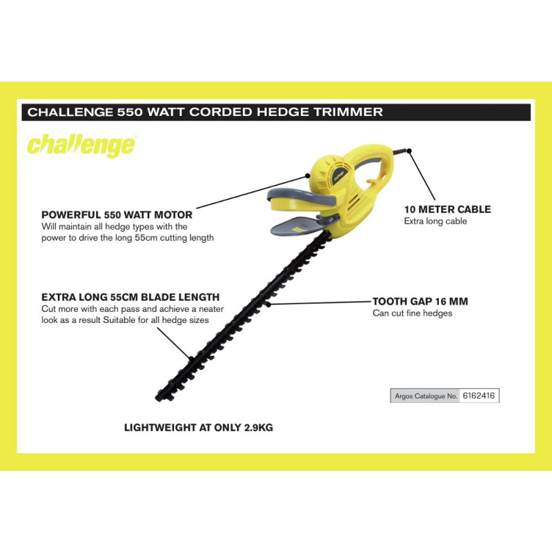 Challenge HTEG33550 Corded Hedge Trimmer 550W Hedge Trimmers Garden & Power Tools GMV Trade