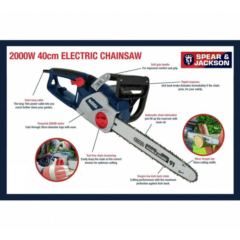Spear & Jackson 40cm Corded Electric Chainsaw 2000W (B Grade) Chainsaws Garden & Power