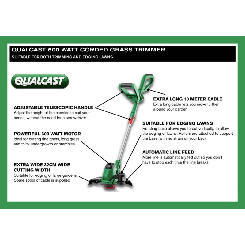 Qualcast Corded Grass Trimmer 600W Strimmers Garden & Power Tools