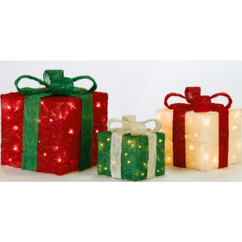 Set of 3 Light Up Christmas Gift Boxes - Christmas Novelty Decorations
