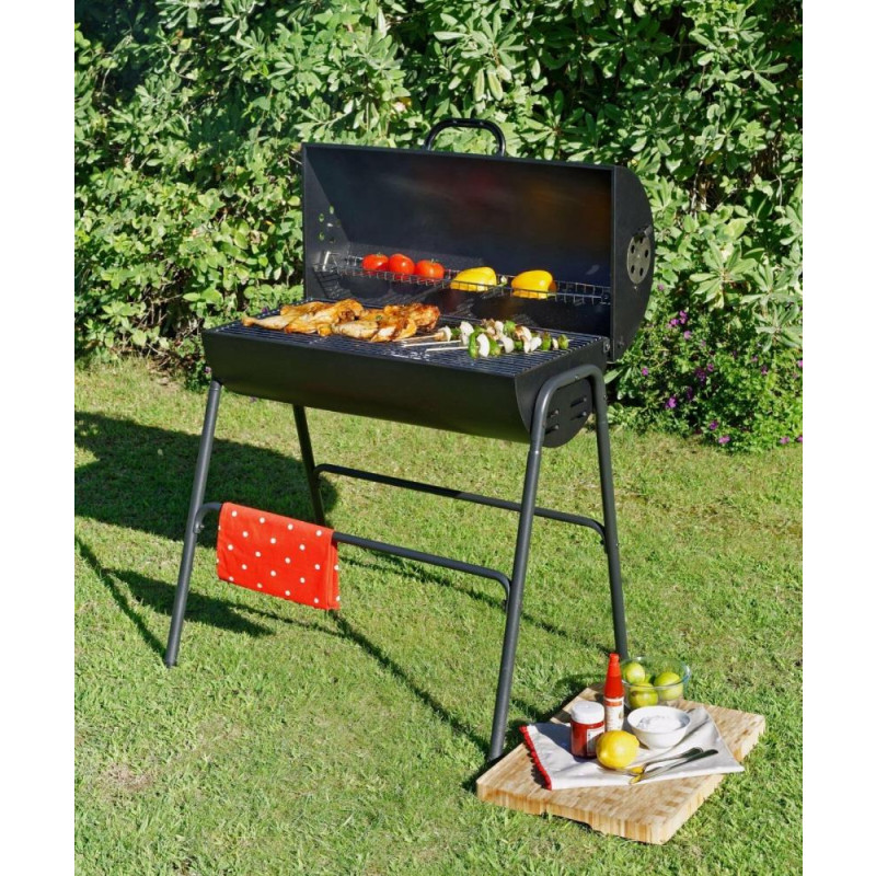 Home Charcoal Oil Drum BBQ With Warming Rack Black Barbecues Travel Outdoor GMV Trade