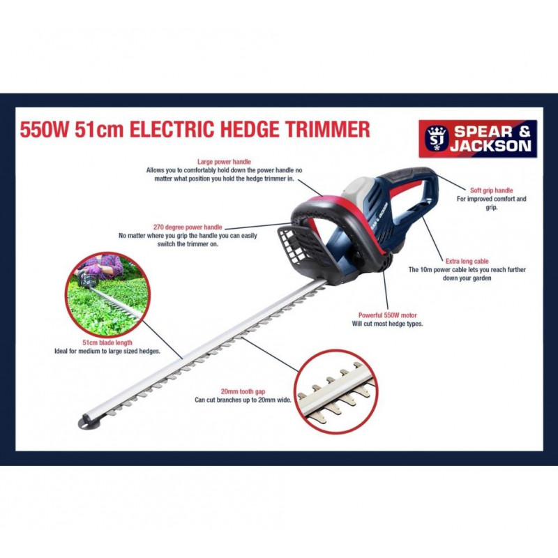 Spear & Jackson HTEG48C510 51cm Corded Hedge Trimmer 550W (B Grade