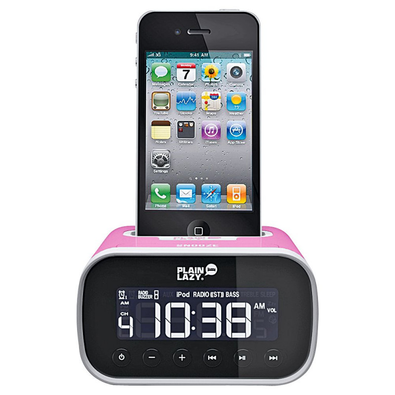 Plain Lazy Alarm Clock iPhone and iPod Speaker Dock Pink MP3