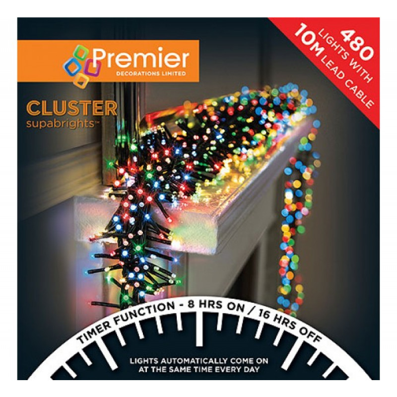 Premier Decorations 480 LED Clusters & Timer Christmas Lights Multicoloured Christmas Lights