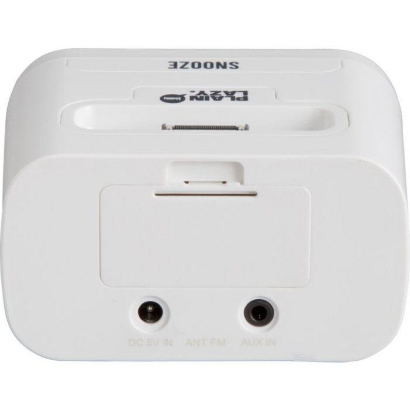Plain Lazy Alarm Clock iPhone and iPod Speaker Dock White Alarm