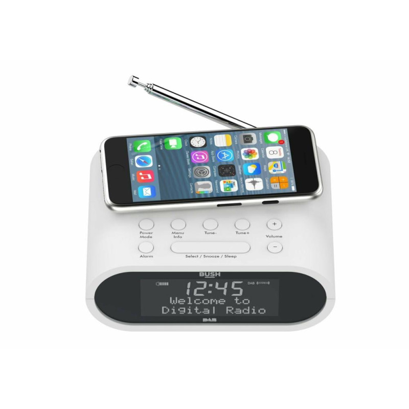 Bush Wireless Charging DAB Clock Radio White Alarm Clocks & Radios