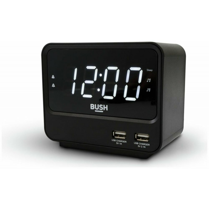 Bush FM USB Dual Alarm Digital Clock Radio Black Alarm Clocks