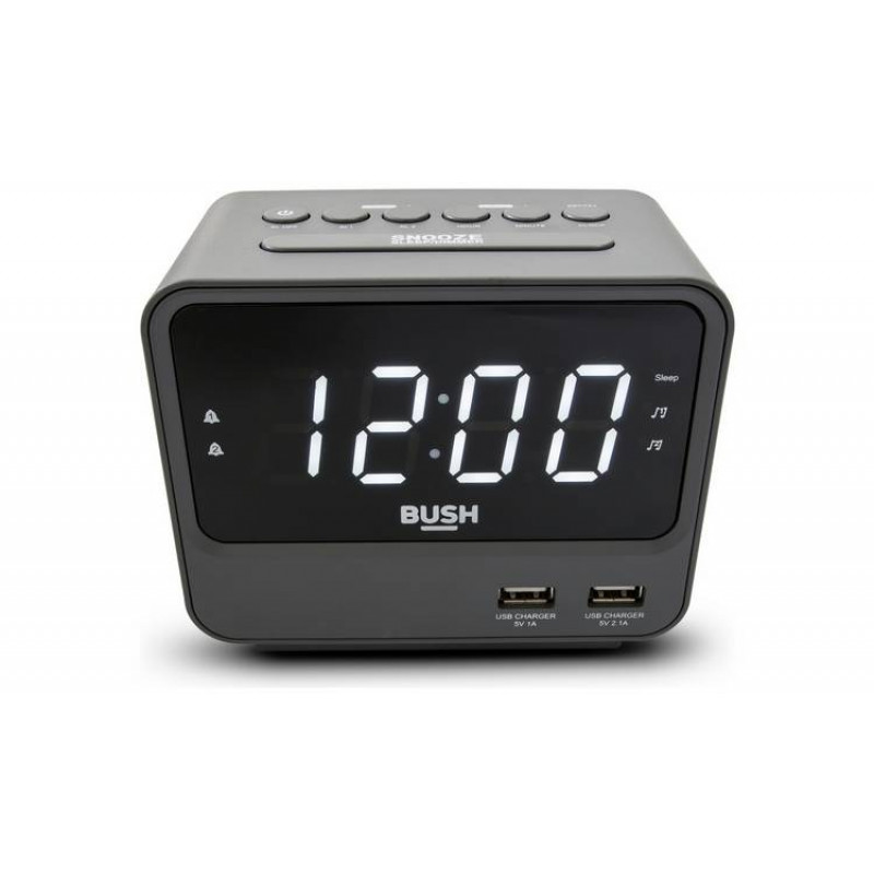 Bush 2 USB FM Clock Radio Grey Alarm Clocks & Radios Home Audio