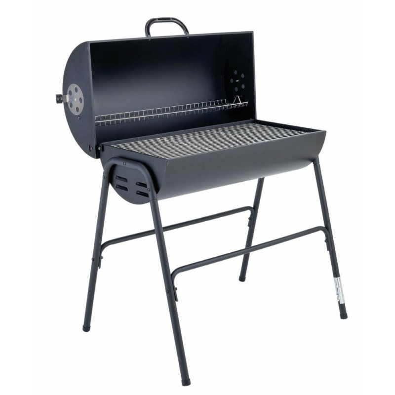 Home Charcoal Oil Drum BBQ With Warming Rack Black Barbecues