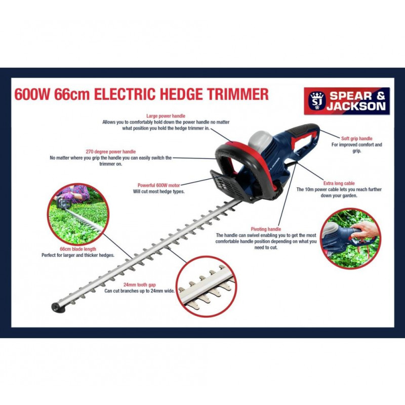 Spear & Jackson HTEG47A660 66cm Corded Hedge Trimmer 600W (B Grade