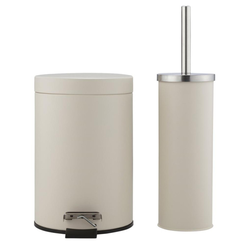 Home 3 Litre Slow Close Bin & Toilet Brush Bathroom Set Cream Bins