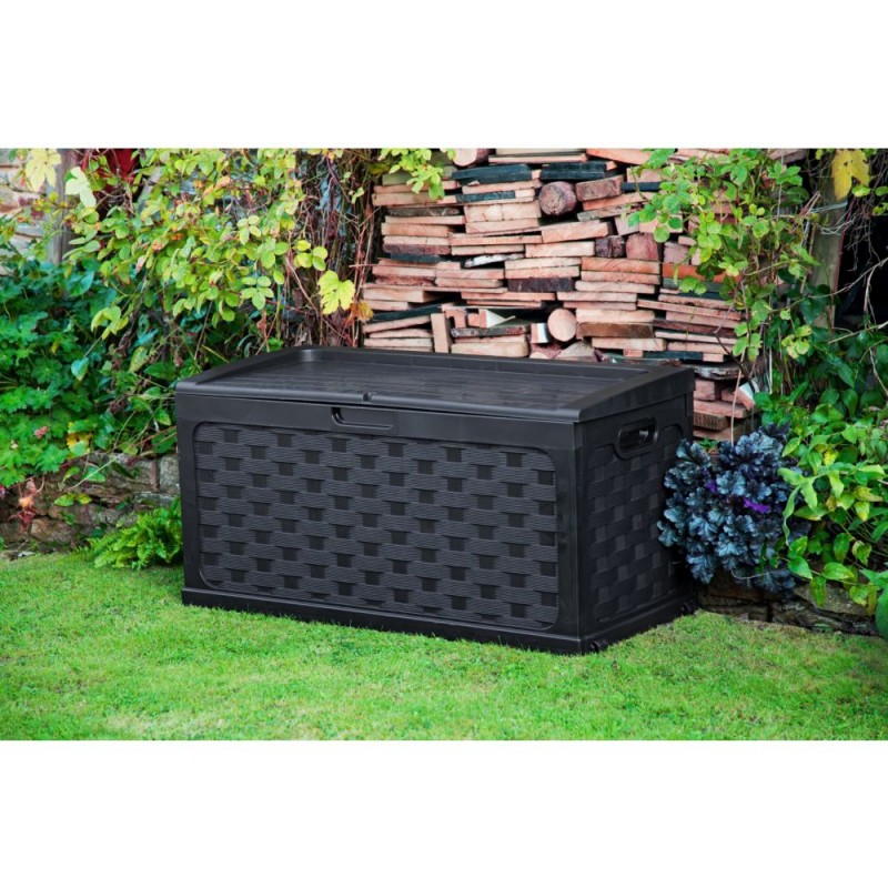 Black Mila Rattan Effect Plastic Outdoor Storage Box Storage Units