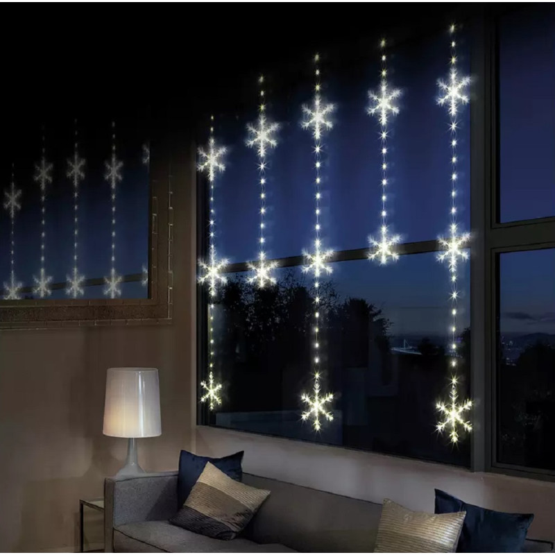 Premier 390 LED Snowflake Pin Wire Curtain Christmas Lights Christmas