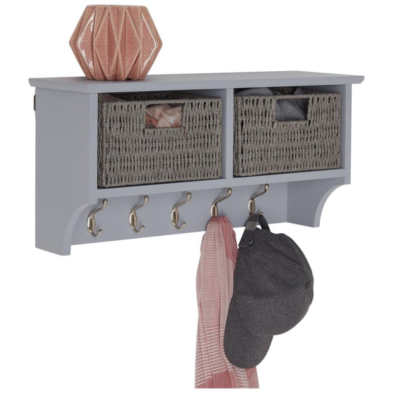 Home 2 Drawer Shelf With Hooks Grey Storage Units Furniture GMV