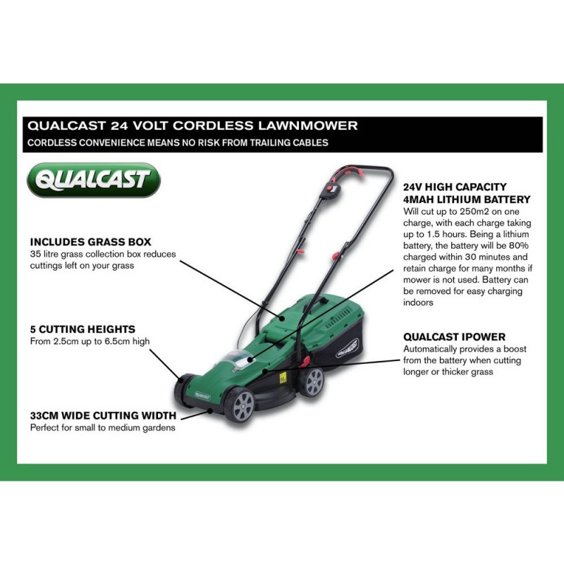 Qualcast Cordless 24V Electric Lawnmower 33cm Blade Lawnmowers