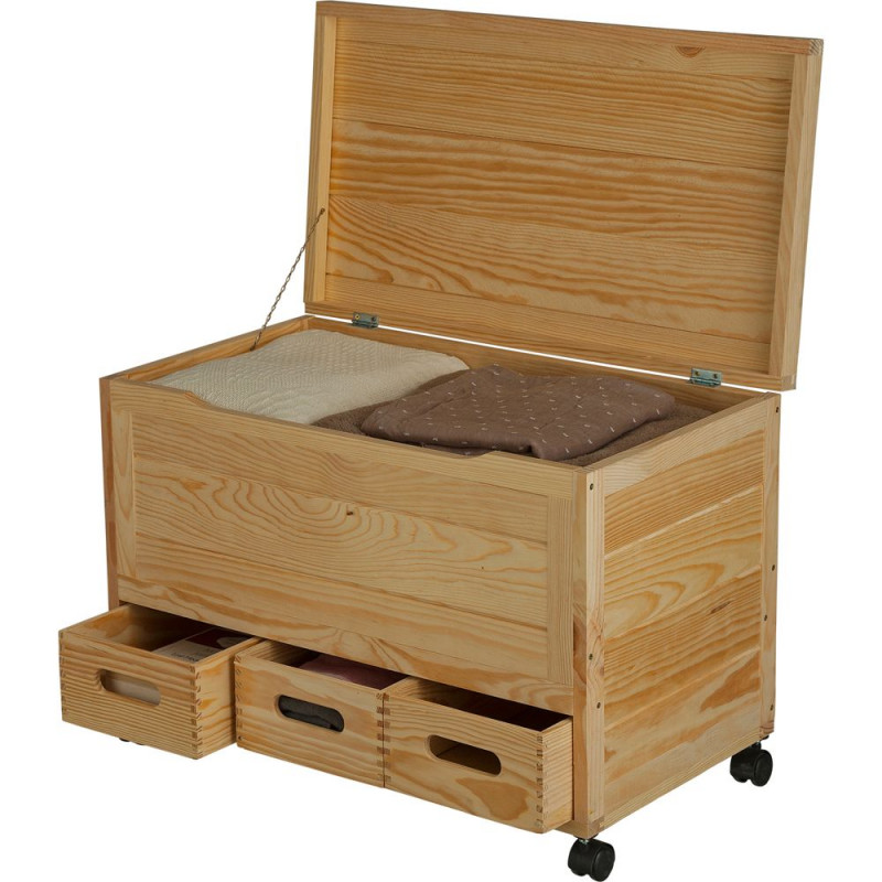 Wooden 3 Drawer Storage Chest on Wheels Pine Storage Units