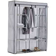 Home Double Modular Fabric Wardrobe - Grey & Black